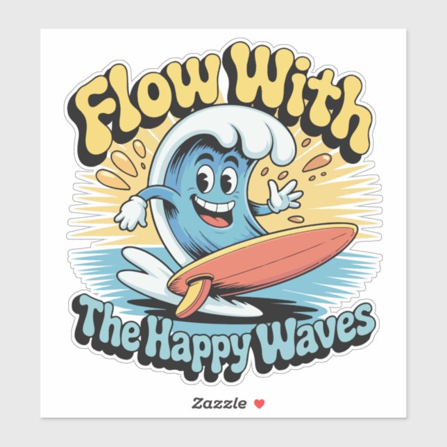 Flow With The Happy Waves Waterproof Sticker (Sheet)