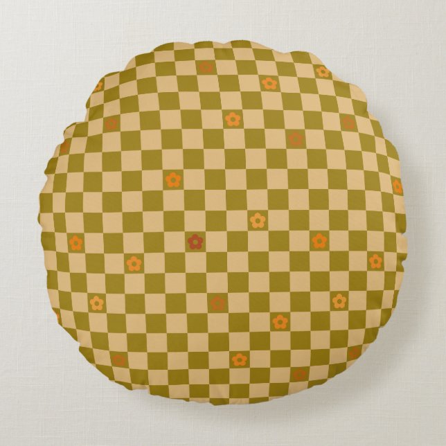 Flowe Checkered Pattern - No. 02 Round Cushion (Front)