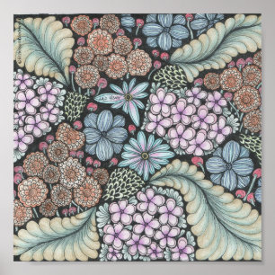 Flower1 doodle print 8x8in