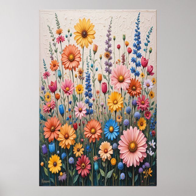 Flower 3D Texture Painting on Canvas Colourful Wil Poster (Front)