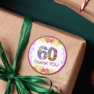 Flower 60th birthday thank you stickers 60 years