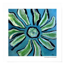 Flower Abstract blue green teal black painting