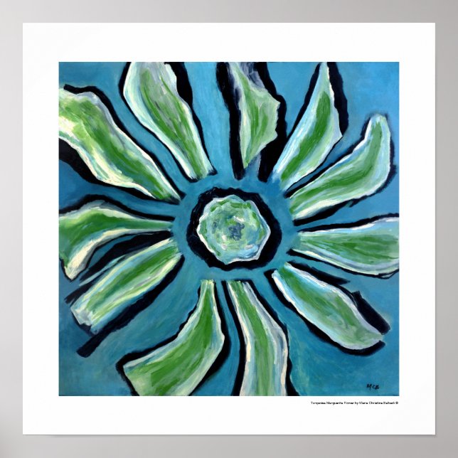 Flower Abstract blue green teal black painting Poster (Front)