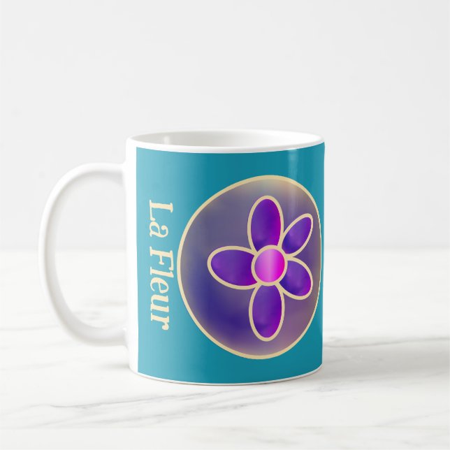 Flower Abstract Purple Teal Hot Pink Coffee Mug (Left)