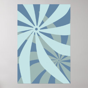 Flower Abstract Retro Blue Poster
