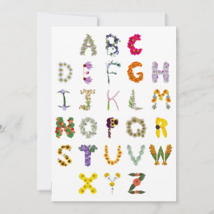 Flower Alphabet ABC   Botanical Alphabet   Flowers Thank You Card