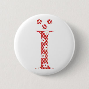 flower alphabet I (red and dots) 6 Cm Round Badge