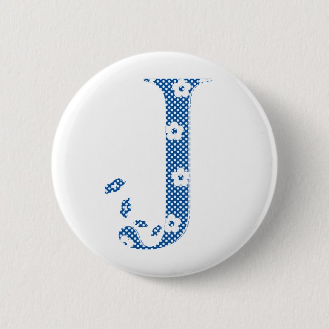 flower alphabet J (blue and dots) 6 Cm Round Badge (Front)