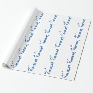 flower alphabet J (blue and dots) Wrapping Paper