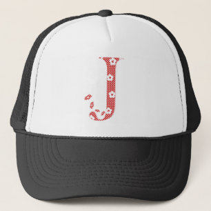 flower alphabet J (red and dots)l Trucker Hat