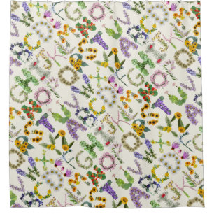 Flower Alphabet Kids Boho Floral Educational Art Shower Curtain