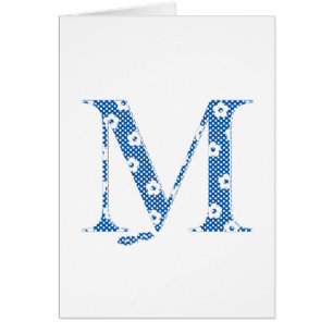 flower alphabet M (blue and dots)