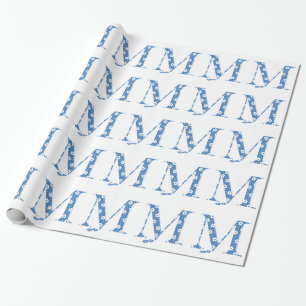 flower alphabet M (blue and dots) Wrapping Paper