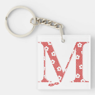 flower alphabet M (red and dots) Key Ring