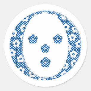 flower alphabet O (blue and dots) Classic Round Sticker