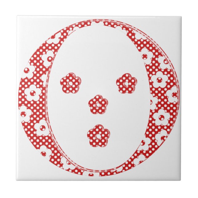 flower alphabet O (red and dots) Ceramic Tile (Front)