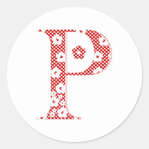 flower alphabet P (red and dots) Classic Round Sticker