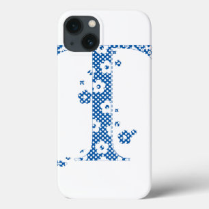 flower alphabet T (blue and dots) iPhone 13 Case