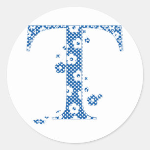 flower alphabet T (blue and dots) Classic Round Sticker
