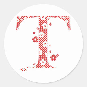 flower alphabet T (red and dots) Classic Round Sticker