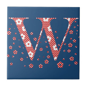 flower alphabet W (red and dots) Ceramic Tile
