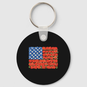 Flower American Flag Toddler Teen Girl Patriotic 4 Key Ring