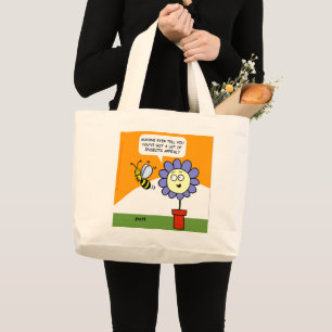 Flower and Bee Cartoon Art Insects Appeal Funny Large Tote Bag