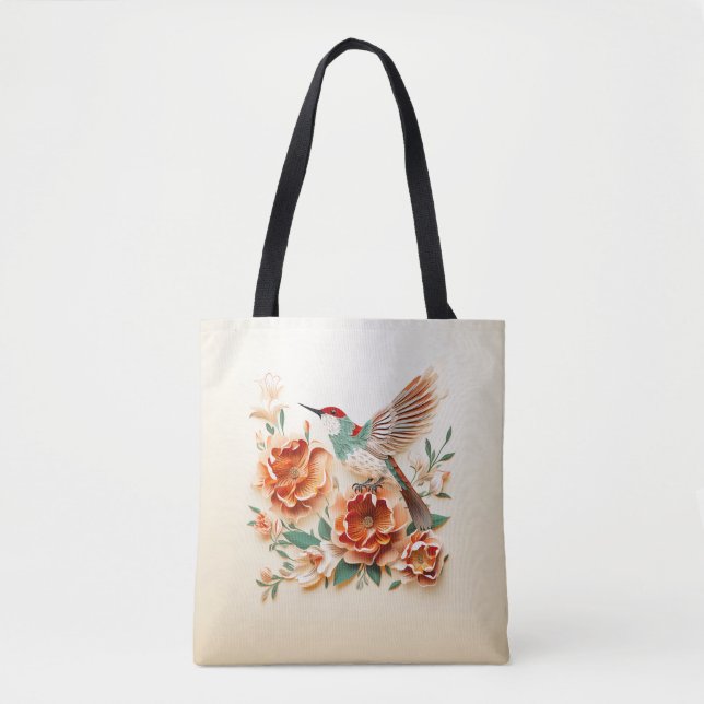 Flower and Bird Paper Cut Craft Design. Tote Bag (Front)