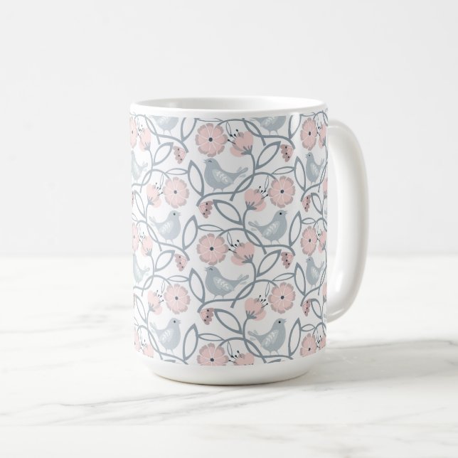 Flower and Birds Seamless Pattern Coffee Mug (Front Right)