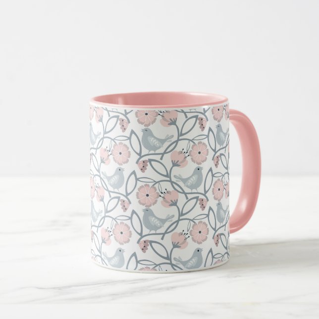 Flower and Birds Seamless Pattern Mug (Front Right)