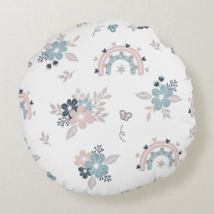 Flower And Boho Seamless Pattern Round Cushion
