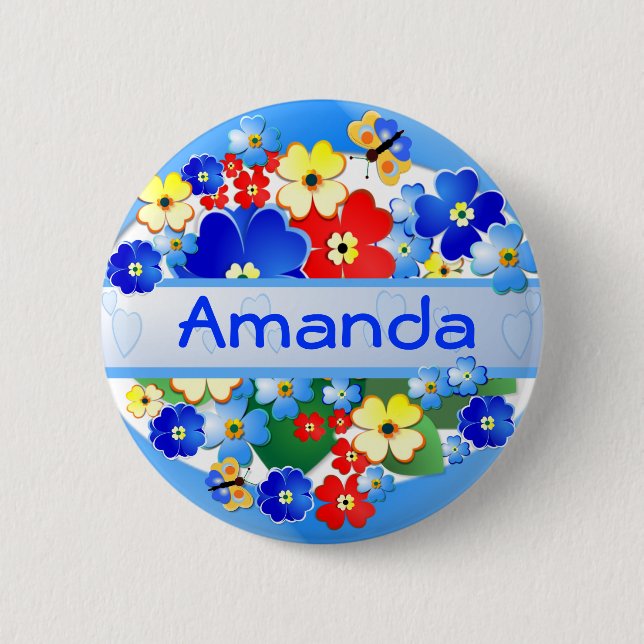 Flower and Butterflies ~ Name Button (Front)