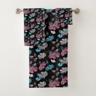 Flower and Butterflies Pattern Bath Towel Set