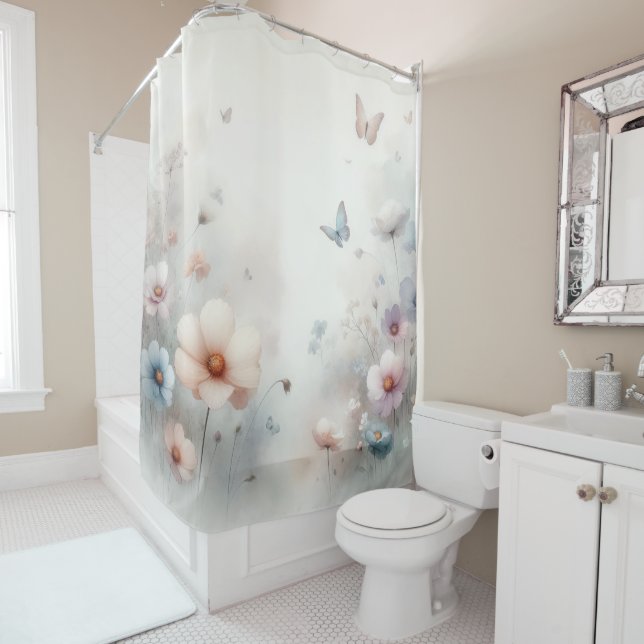Flower and Butterfly Dance Shower Curtain (In Situ)