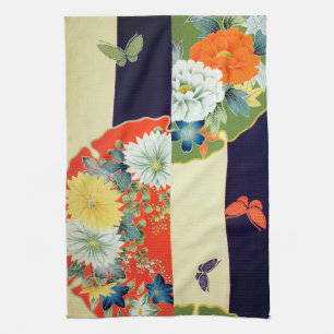Flower and Butterfly, Japanese Design Tea Towel