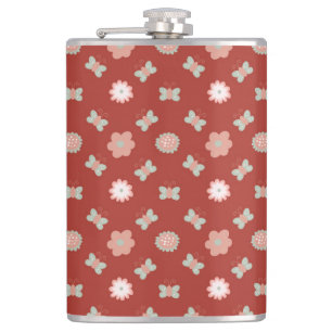flower and butterfly pattern hip flask