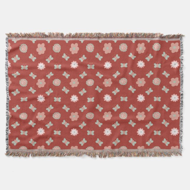flower and butterfly pattern throw blanket (Front)