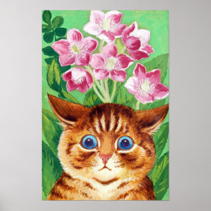Flower and Cat, Louis Wain Poster