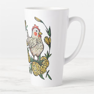 Flower and Chicken Illustration Chickens Latte Mug