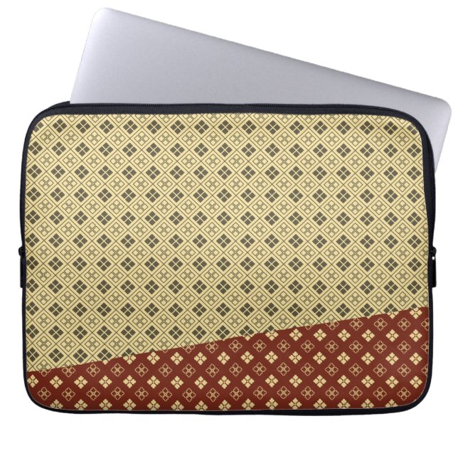 Flower and Diamond Pattern Gold Red Laptop Sleeve (Front)