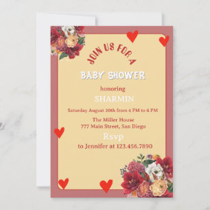 Flower and Heart Baby Shower Invitation