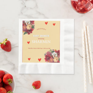 Flower and Heart Baby Shower Invitation Napkin