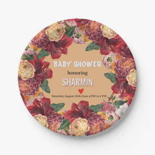 Flower and Heart Baby Shower Invitation Paper Plate