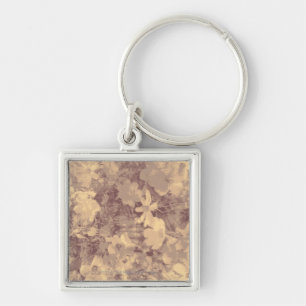 Flower and leaf camouflage pattern on beige key ring