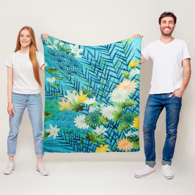 Flower and Leaf, Japanese Design Fleece Blanket (In Situ)