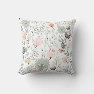 Flower and leaf pattern in tropical green and pink cushion