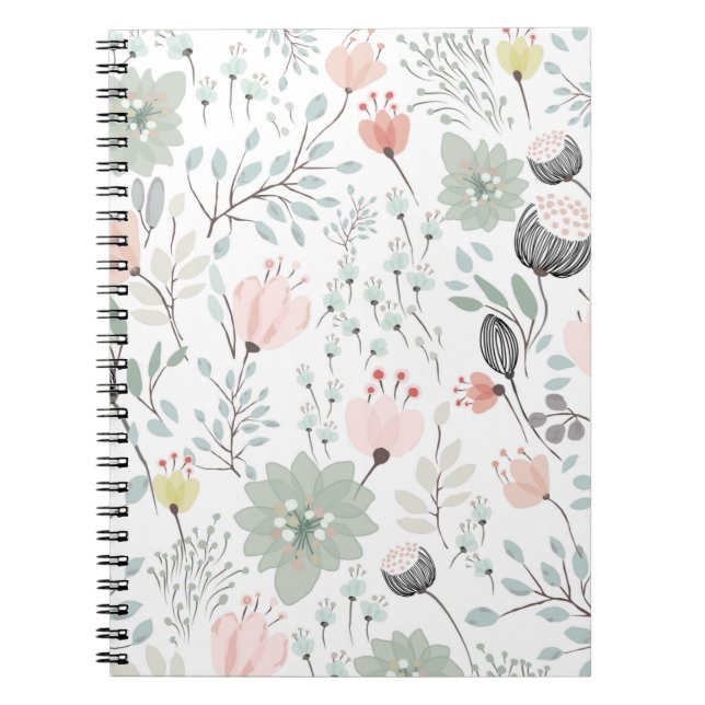 Flower and leaf pattern in tropical green and pink notebook (Front)