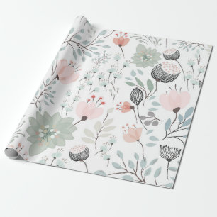 Flower and leaf pattern in tropical green and pink wrapping paper