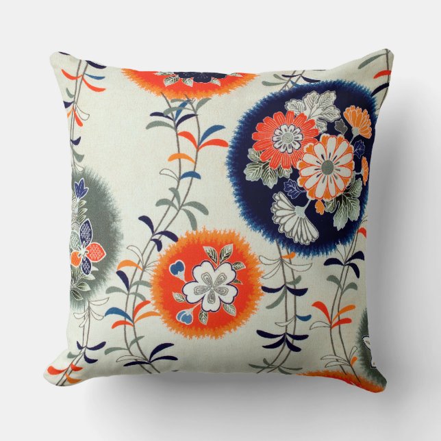 Flower and Leaf Pattern, Japanese Design Cushion (Front)