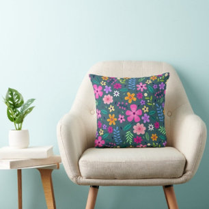 Flower And Leaf Print Modern Pillow 